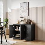 Sideboard Byrå i Modern Stil med 4 Lådor och 1 Skåp, Svart, 105x40x76 cm