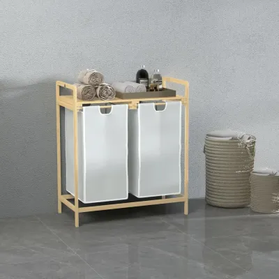 Tvättkorg Kräm av Bambu och Tyg 63,5 x 33 x 73 cm, Cremevit