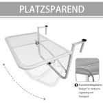 Balkonghängbord Höj- och Sänkbart Fyrkantigt Trädgårdsbord Metall för Terrass och Trädgård Vit 60 X 56,5 X 45 Cm