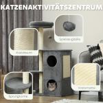 Skrapstolpe Kattträd Grå av Sisal och Plysch för Katter upp till 5 kg med Grotta och Säng 111 cm