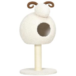 Klösträd i Get-Design, Rolig Klösmöbel med Koja och Sisal, Unik Lekplats för Kattungar, Krämvit, 80 cm