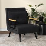 Relaxfåtölj i Skandidesign inkl Kudde med Knappdekor för Vardagsrum och Sovrum Ergonomisk och Avkopplande Svart Tyg och Trä