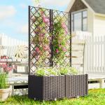 Odlingslåda med Spaljé 2-pack Brun Plast för Trädgård Blomlåda med Självbevattning och Dränering 80x40x136 cm