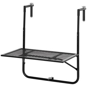 Balkongbord Hängbord Fällbart Svart av Metall för Balkong och Terrass Väderbeständigt Bord för Räcken 60 x 40 cm