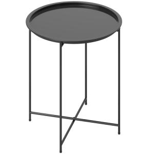 Sidobord Trädgårdsbord Hopfällbart Svart av Metall för Balkong och Camping Runt Väderbeständigt Bord Ø 46 x 50 cm
