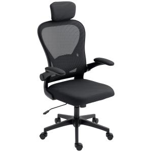 Ergonomisk Kontorsstol med Fällbara Armstöd och Justerbart Svankstöd, Svart