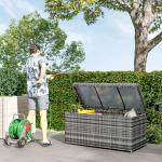 Rattankuddbox 380 L, Vädertät med Lock och UV-beständigt Material, Mörkgrå, 130x61x65 cm