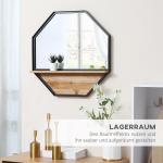 Åttkantig Väggspegel med Hylla, Modern Hängspegel i Industriell Design, Praktisk Spegel för Hall och Badrum, Svart, 61 x 61 cm