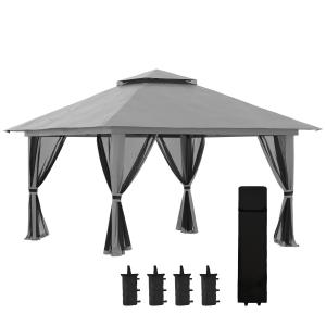 Hopfällbar Pop-up Paviljong, Stort Partytält med Myggnät och UV-Skydd, Enkel Montering för Event, Mörkgrå, 4 x 4 m