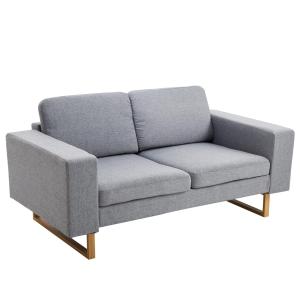 Hörnsoffa i Tyg, Modern 2-Sits Soffa med Träben, Bekväm Loungesoffa för Vardagsrummet, Ljusgrå