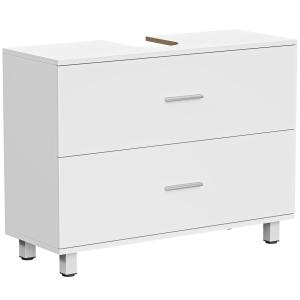 Tvättställsskåp Fristående Vit MDF för Badrum Modernt Underskåp med 2 Lådor Platsbesparande Förvaring utan Handfat Stilren Design