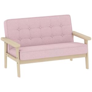 Barnfåtölj Sammet Rosa Trä och Tyg för Barnrum Mjuk Barnsoffa med Stoppning och Armstöd Bekväm Design och Fin Inredning 3–15 År