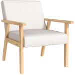 Fåtölj Relaxstol Krämvit av Tyg med Linnelook och Trä för Vardagsrum Stoppad Stol med Armstöd 64 x 70 x 72 cm