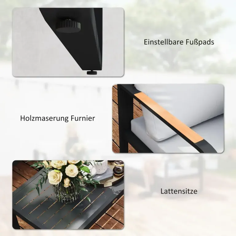 Trädgårdsmöbler Soffgrupp L-Form Grå av Metall Lounge 5