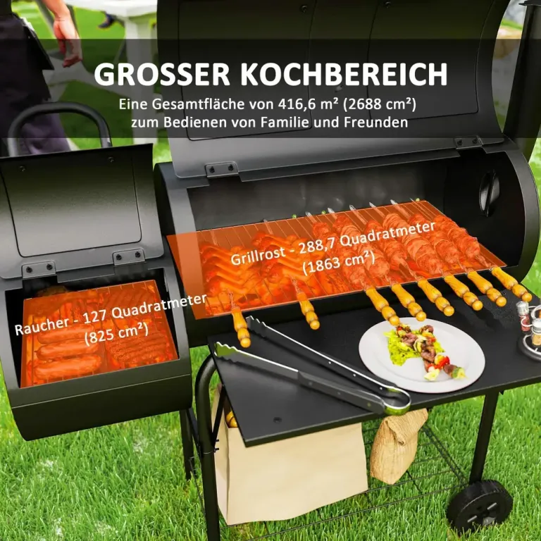 Kolgrill Bbq Rökare med Lock Svart 109 x 60 x 120 cm