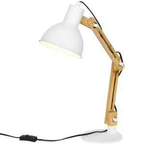 Skrivbordslampa Bordslampa Vit Natur av Bambu och Metall för Kontor och Arbetsrum Vintage Design med Justerbar Svängarm Dekorativ