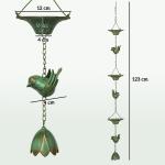 Regnkedja Avloppskedja Set med 3 Svart av Metall för Hängrännor Dekorativ Kedja med Fåglar och Klocka 123 cm