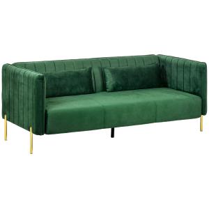 3-sits Soffa med 2 Kuddar, Sammetslook, Retrodesign, Avtagbart Överdrag, Grön, 195 x 88 x 76 cm