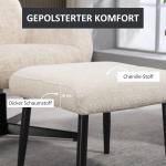 Fotpall Chenille Gräddvit Tyg och Stål för Vardagsrum Sittpuff med Mjuk Dyna och Metallben Modern Design 45x41x38 cm