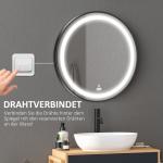 Kleankin Badrumsspegel LED Spegel Svart av Glas och Aluminium för Badrum Rund Spegel med 3 Ljusfärger och Touchfunktion Ø 60 cm