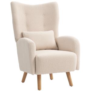 Stoppad Accentstol med Plyschöverdrag, Skumkudde och Wingback-design, Beige
