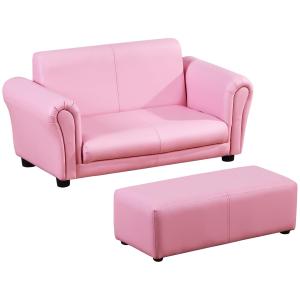 Rosa Barnfåtölj med Fotpall Mysig Läsfåtölj för Barnrummet Mjukt Stoppad Barnsoffa Lättrengjord Klädsel Rosa 83 X 42 X 41 Cm