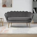 2-Sitsig Soffa i Sammet, Rymlig Loungesoffa med Mjuka Kuddar, Elegant Tygsoffa för Vardagsrum, Grå, 133 x 63 x 75 cm