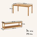 3-delat Trädgårdsmöbelset med Matbord, Paraplyhål och 2 Bänkar i Teak, Teak, 150x85x75 cm