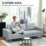3-sits Soffa med Massiv Träram och Metallben, Ljusgrå