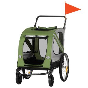 Hundvagn Hundcykelvagn 2-i-1 med Reflexer Grön av Oxford Tyg och Metall för Medelstora Hundar Transportvagn 20 kg