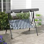 Hammock Trädgårdsgunga 3-Sits Grå Vit av Tyg och Metall för Trädgård och Terrass Gunga med Sittdyna 240 kg 172 x 110 x 153 cm