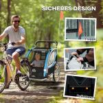 Cykelkärra för Barn 2-i-1, Säker Barnvagn för Cykling och Promenad, Rymlig Kupé med 5-Punktsbälte, Blå/Svart