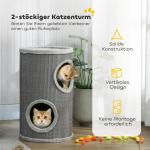 Klöstunna 2 Våningar Ljusgrå Sisal och Plysch för Katter Kattgrotta med Klösyta och Mjuk Kant Kompakt 60 cm Hög Ø 35 cm