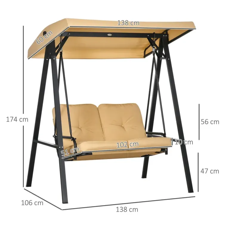 Hammock för Trädgård 2-Sits med Justerbart Tak, Beige