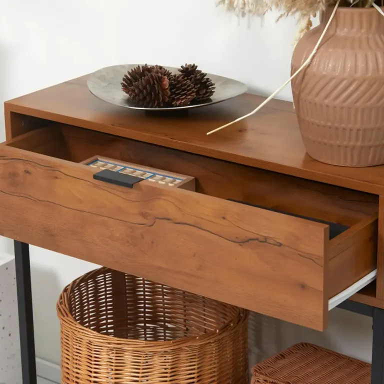 Industrikonsolbord Skänk med 1 Låda Brun + Svart, Natur