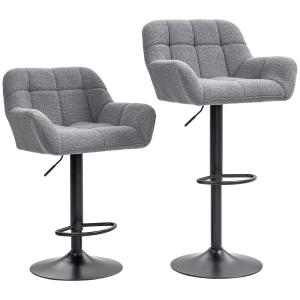 Set med 2 Barstolar, Retrodesign, Höjdjusterbar, Fleece, Grå + Svart
