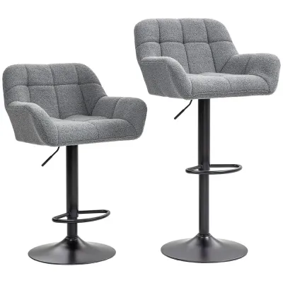 Set 2 Barstolar Retrodesign Höjdjusterbar Fleece, Grå