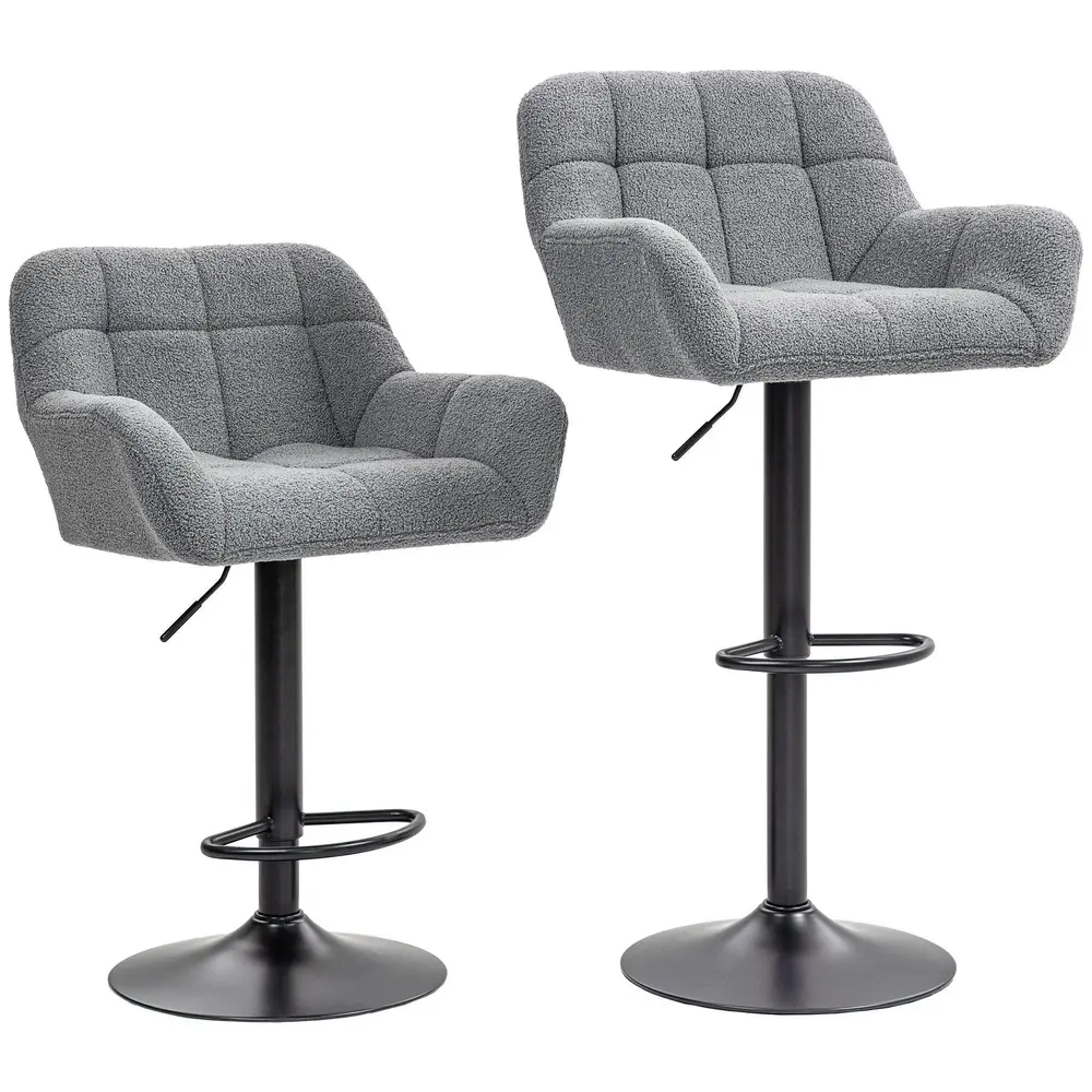 Set 2 Barstolar Retrodesign Höjdjusterbar Fleece, Grå
