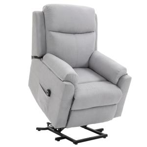 Elektrisk TV-Stol med Uppresningshjälp, Bekväm Relaxfåtölj i Linnetyg, Justerbar Liggfunktion för Seniorer, Ljusgrå, 83 x 89 x 102 cm