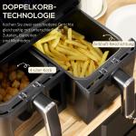 Air Fryer med 2 x 4 L Frityrkorgar, 8 Program, Ljus och Timer, Svart, 38,5 x 38 x 30,5 cm