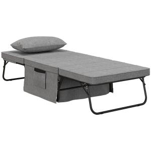 Hopfällbar Gästsäng och Ottoman 4-i-1, Multifunktionell Bäddfåtölj med Madrass, Praktisk Extrasäng med Ställbar Rygg, Grå, 188 x 75 x 38 cm