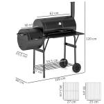 Kolgrill BBQ Rökare med Lock Svart av Stål för Trädgård och Camping Mobil Grillvagn med Termometer 109 x 60 x 120 cm