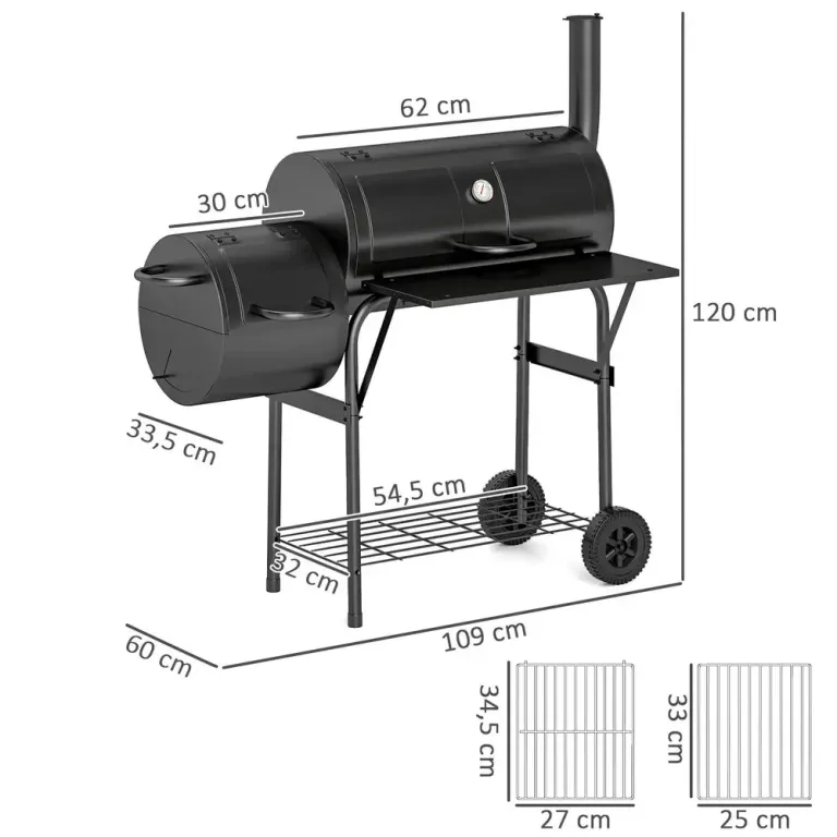 Kolgrill Bbq Rökare med Lock Svart 109 x 60 x 120 cm