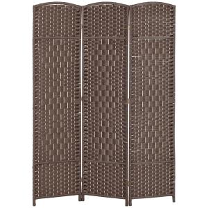 3-panels Rumsavdelare med Vikbar Skiljevägg och Vävmönster i Furu, Brun