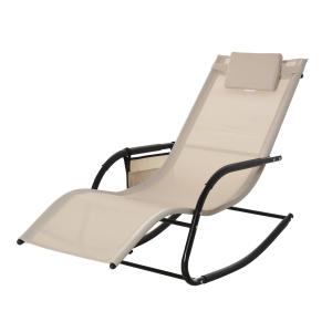 Gungstol i Metallnät, Bekväm Relaxstol för Trädgård och Uteplats, Väderbeständig Design med Armstöd, Beige, 150 x 62 x 88 cm