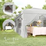 Lusthus Paviljong Pop-Up Partytält Ljusgrå av Polyester och Metall för Trädgård och Camping Vintertätt Tält med 6 Sidopaneler 3 x 6 m
