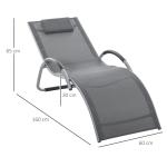 Justerbara Solstolar med Dynor 2-Pack, Ergonomiska Trädgårdsstolar i Textilene, Bekväma Utestolar för Avkoppling, Grå, 160 x 60 x 65 cm