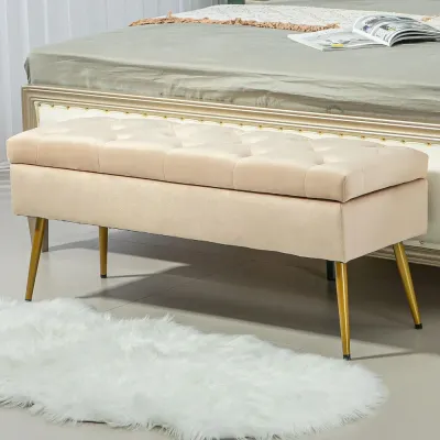Sittbänk med Förvaring i Sammet Beige 100 cm