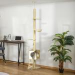 Klösträd Golv-till-Tak, Justerbar Klösmöbel med Koja och Hängmatta, Aktivitetscenter för Katter som Sparar Plats, Ljusbrun/Beige, 240-260 cm