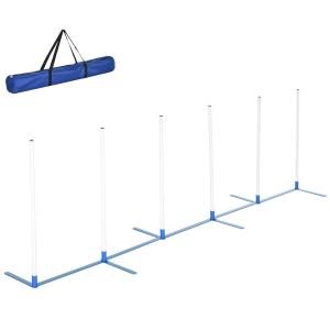 Slalomhinder för Agilityträning, Justerbara Slalompinnar med Bärväska, Rolig Aktivitet för Hundar i Trädgården, Vit/Blå, 305 x 60 x 94 cm